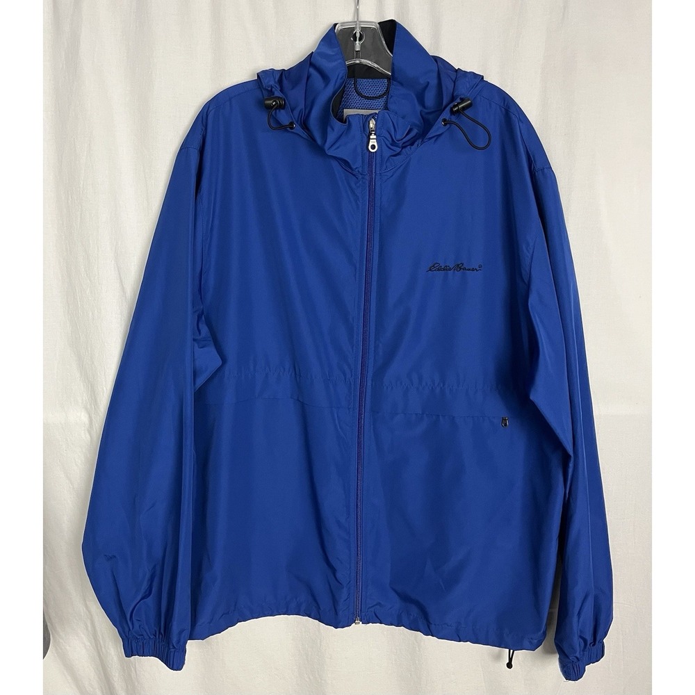 Eddie Bauer Jacket Mens Size L Tall Blue Windbreaker Shell Hooded